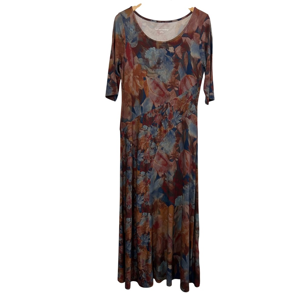 Soft Surroundings Floral Viscose Maxi Dress M 3/4 Sleeve Multi Color Resortwear
